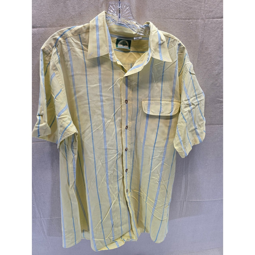 Wynwood Collection Mens Yellow Blue Striped Short Sleeve Cotton Button Down M